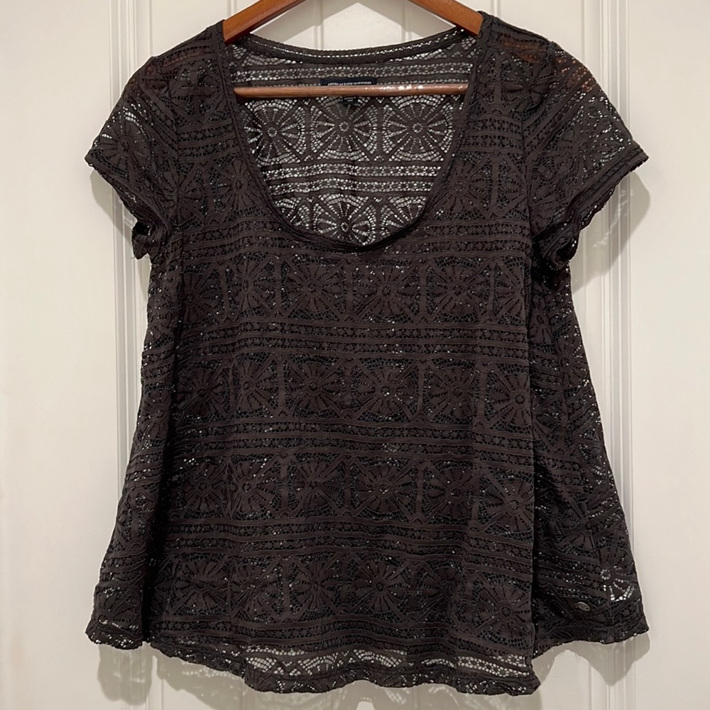 American Eagle Outfitters - black lace trapeze tee